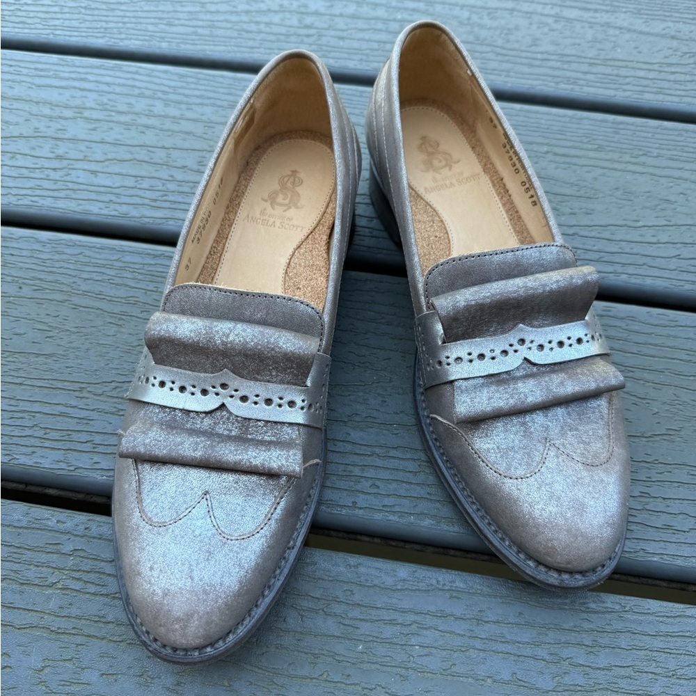 Office of Angela Scott | Silver Loafers with Decorative Band and Flat Sole